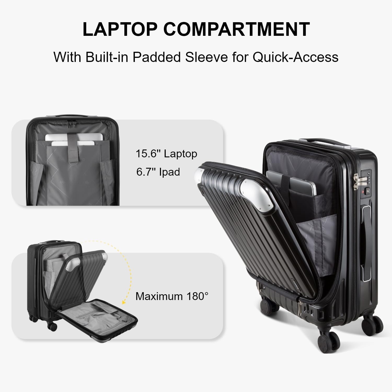 LEVEL8 Grace Maletas de Viaje, 20" Equipaje Expandible, Maletas de Mano con Bolsillo Frontal, con Ruedas Spinner y Cerradura Tsa, Gris