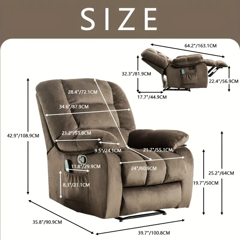 Silla de poder individual - Sillón elevador con función de masaje de cuerpo completo y calor - Sillón de salón ergonómico, cómodo y acolchado con bolsa de almacenamiento lateral, marrón