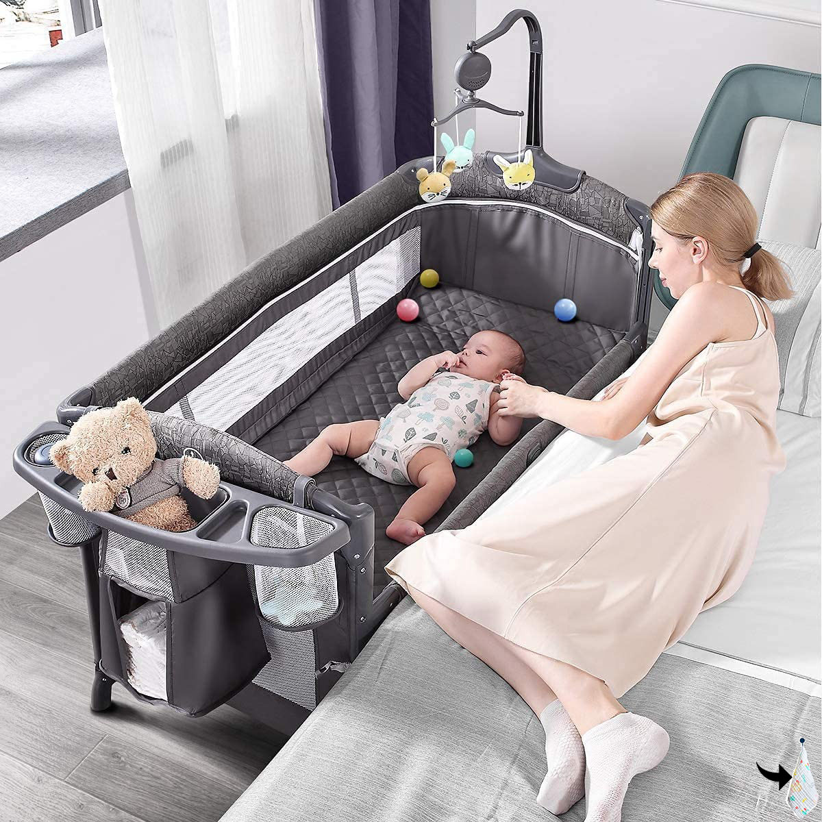 ADOVEL Cuna nocturna para bebé, Pack and Play, viene con colchón, cambiador y parque para recién nacidos y niños pequeños-----Toallitas para babas