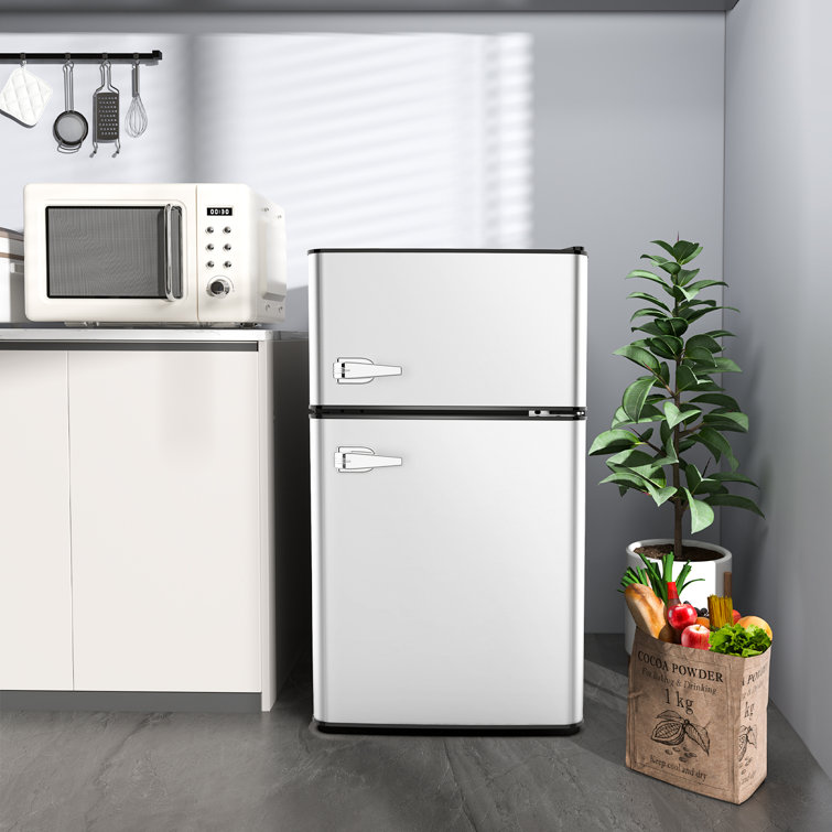 R.W.FLAME Puerta doble 3.2 Cu. Pie. Frigorífico compacto Mini frigorífico con congelador
