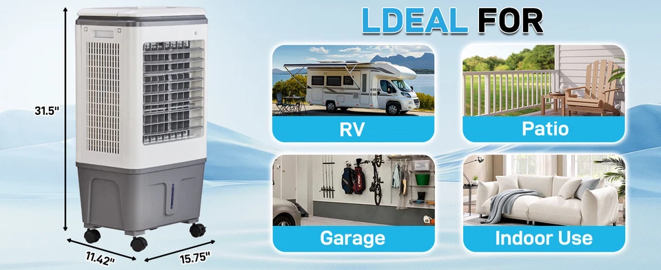Aire acondicionado portátil 20L 3 en 1, enfriador de aire evaporativo/humidificador/refrigeración