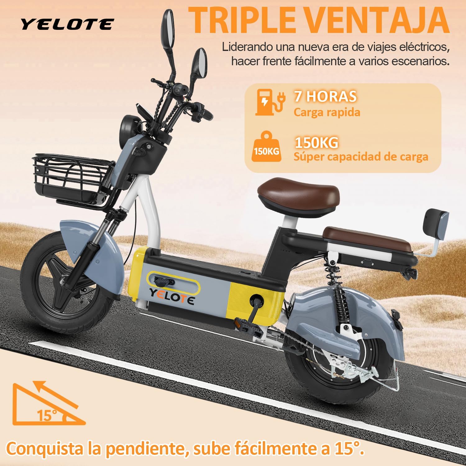YELOTE Bicicleta Electrica Moto Electrica Velocidad Máxima 35KM/H,Autonomía 40-45KM,Baterías de Gran Capacidad de 20AH con Alarma