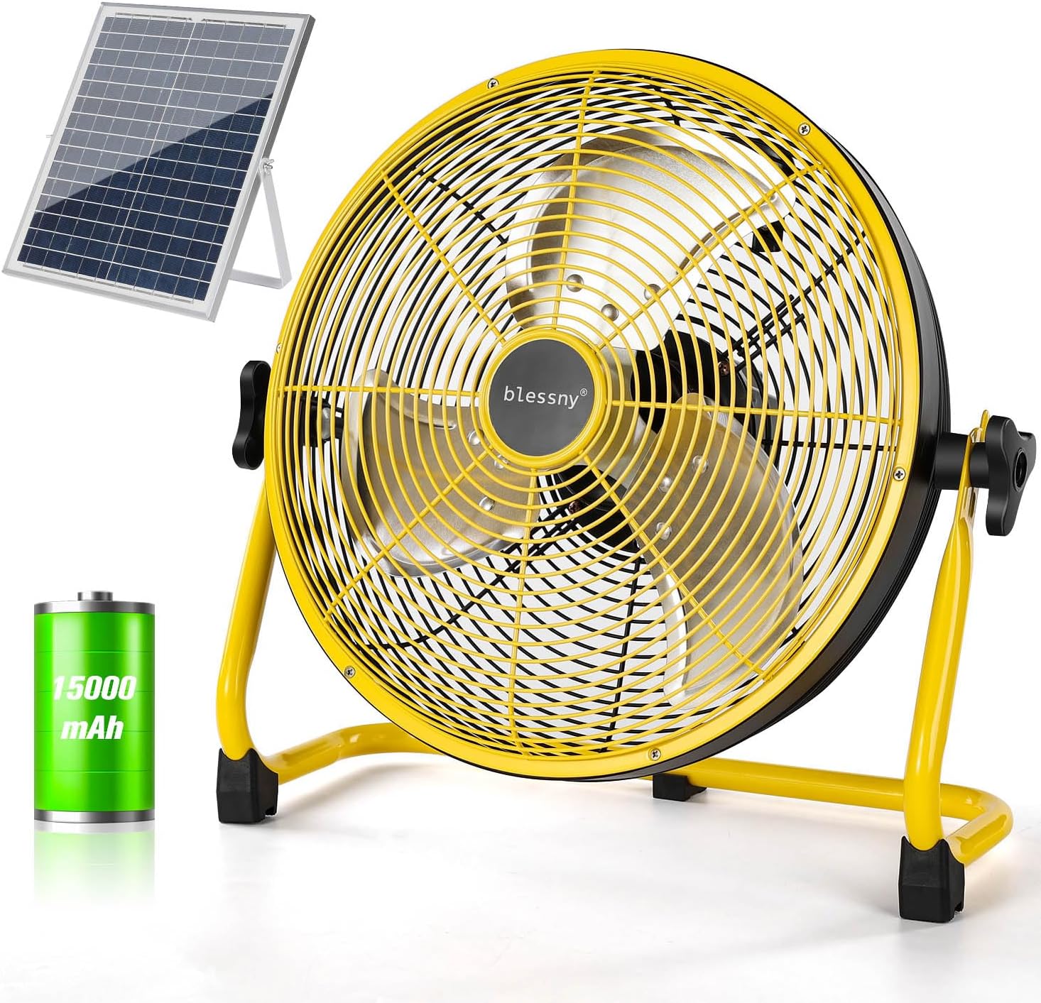 blessny Ventilador de piso recargable de 12 pulgadas con alimentación solar de 20 W, ventilador solar de 15000 mAh funciona con pilas para acampar al aire última intervensión, ventilador portátil