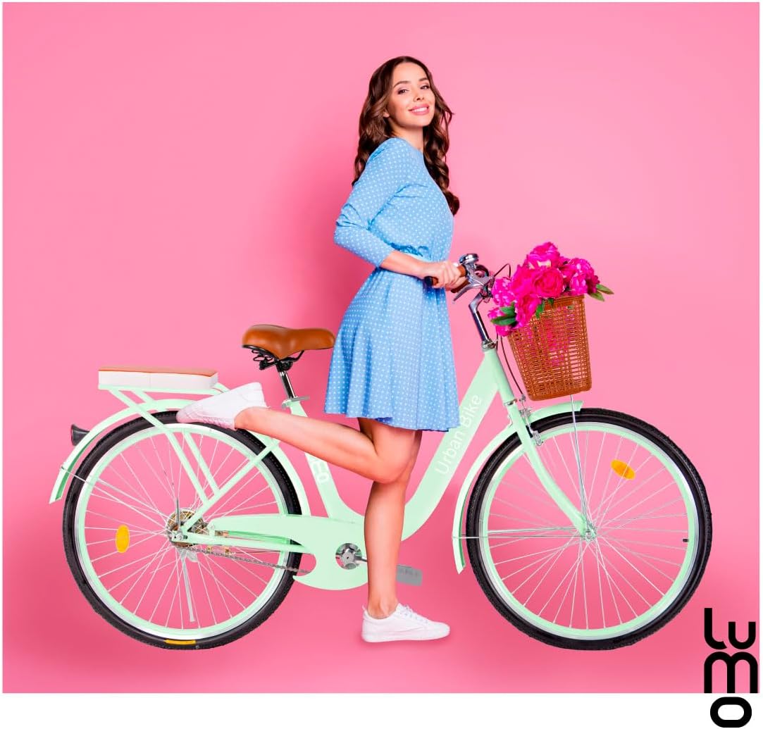 LUMO HOME Bicicleta Urbana Retro, Bicicleta Rodada 26, Marco y Estructura de Acero con Canasta para Bicicleta, Diseño Clásico Vintage, Pie de Apoyo, Bicicleta Adulto