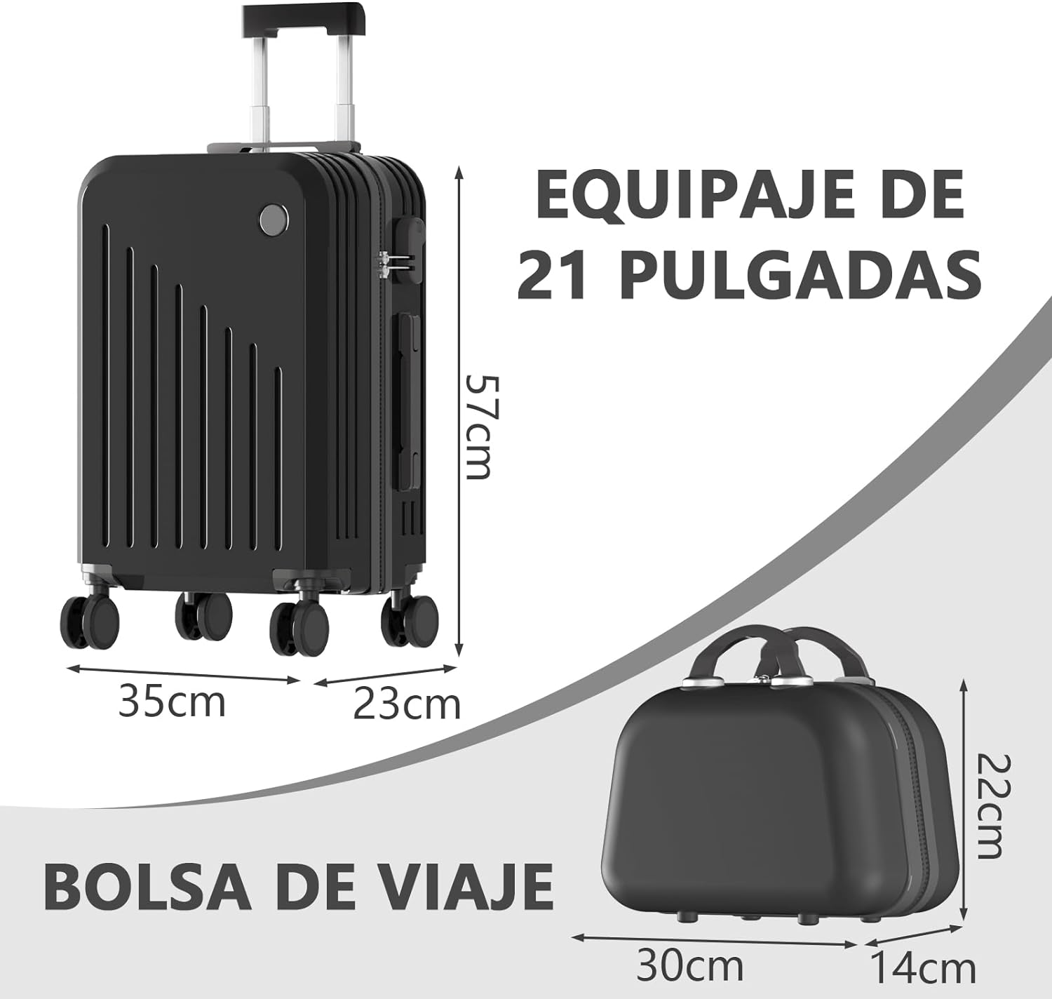 HOGESA Juego de Maletas de Viaje, Maletas de Viaje Carry On 21”, Maleta de Mano Pequeña con Ruedas Silenciosas de 360 Grados, Equipaje de Mano para Avion con Candado de Seguridad - 2 Piezas (Blanco)