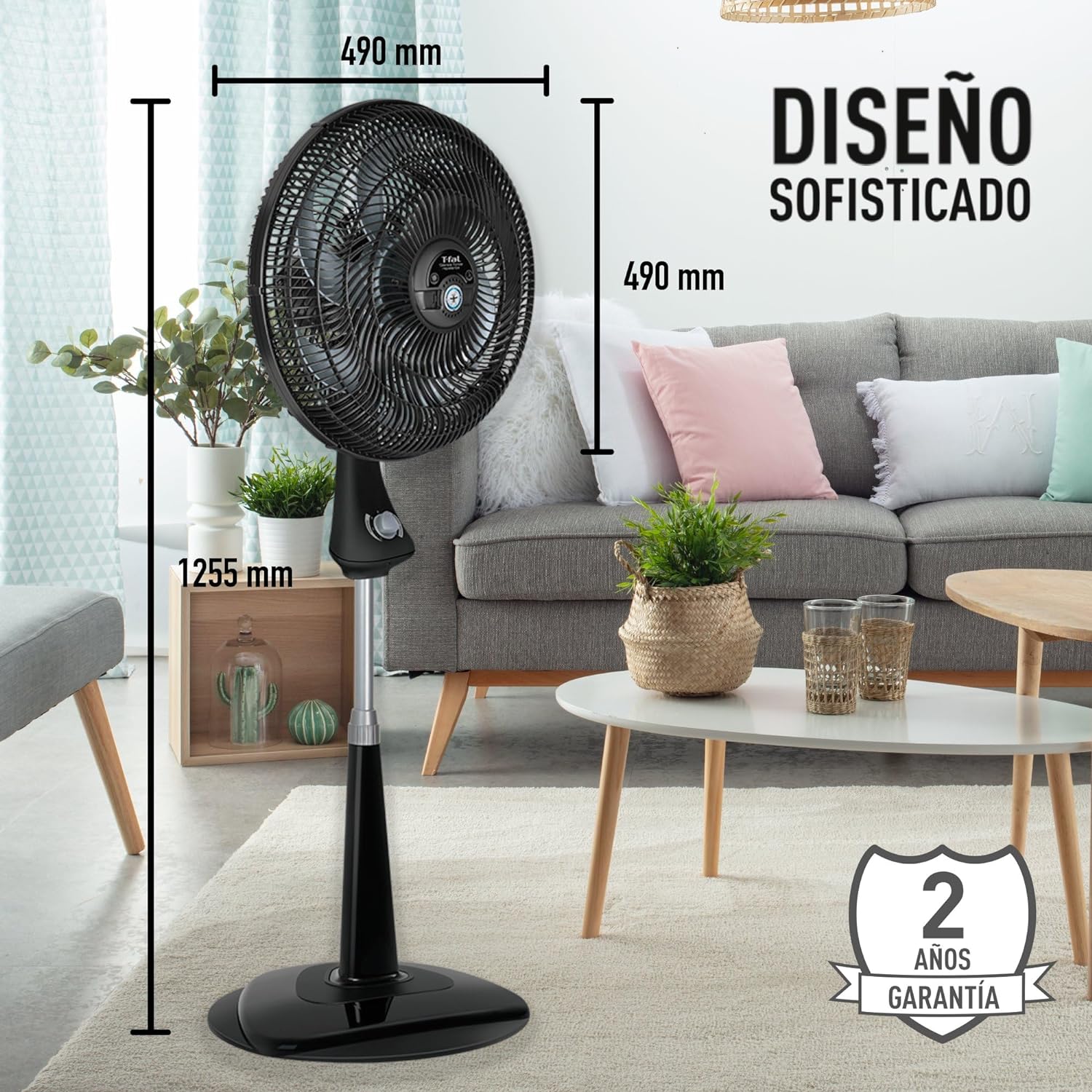 T-FAL Ventilador de pedestal T-fal Silence Force de 18" y 6 aspas con tecnología repelente. Ultra potente y silencioso, eficaz contra los mosquitos. 90 W de potencia-Mando a distancia táctil RS8 RGB/RGBW de 8 zonas