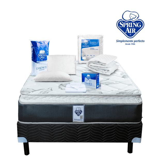 Paquete Colchon Queen Size + 2 Almohadas + Box + Cubre Colchon + Juego de Sabanas Spring Air Smith