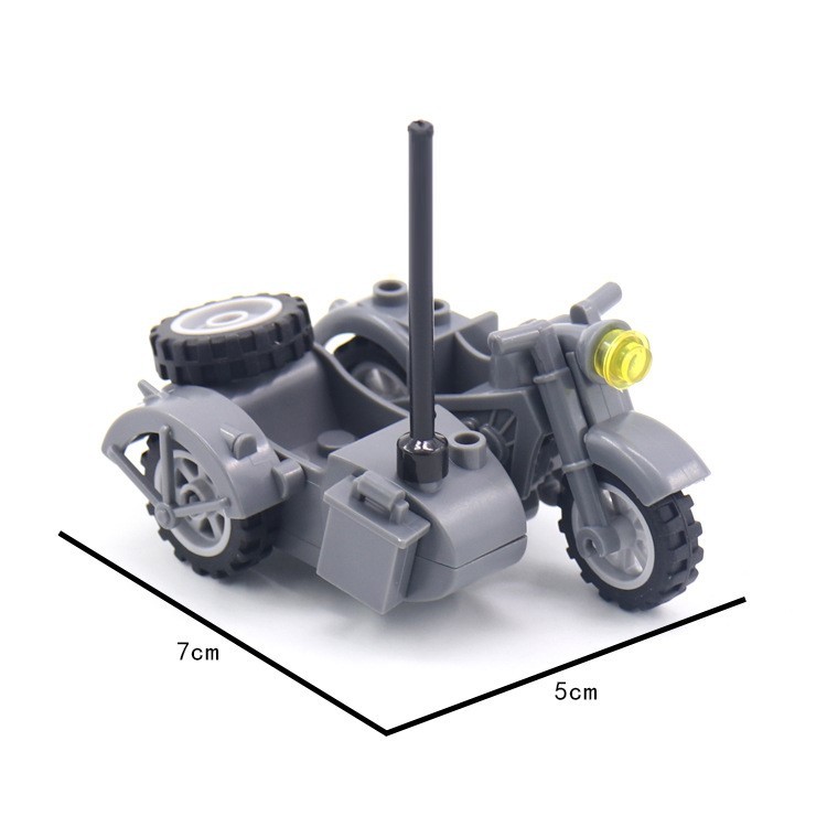 Dreirädrige Motorräder im Militärstil, mehrfarbige dreirädrige Motorradserie, kompatibel mit Bausteinzubehör.