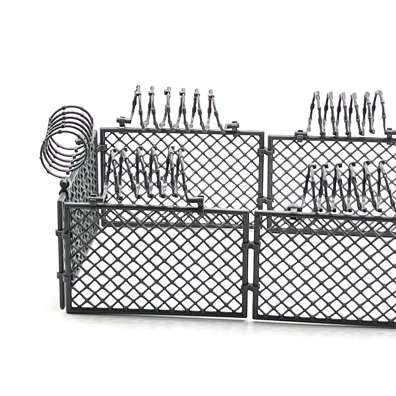 Militärzaun aus Ketten, Dinosaurier-Schutznetz, MOC-Szene aus kleinen Bausteinen