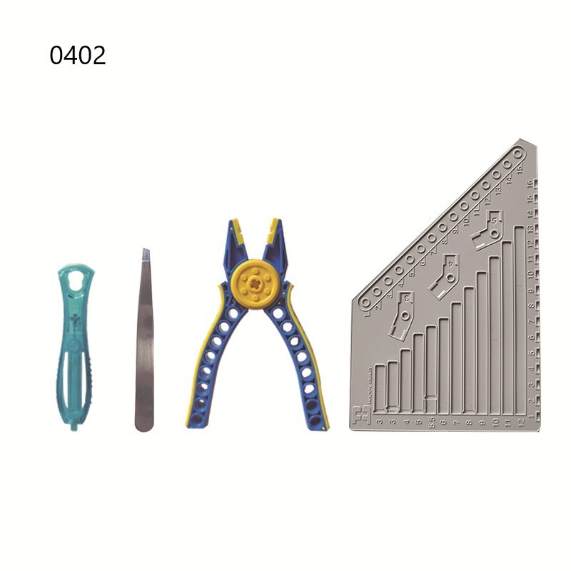 Baustein-Werkzeugsatz, Messlineal für kleine Partikel, Zange, Trenner,
