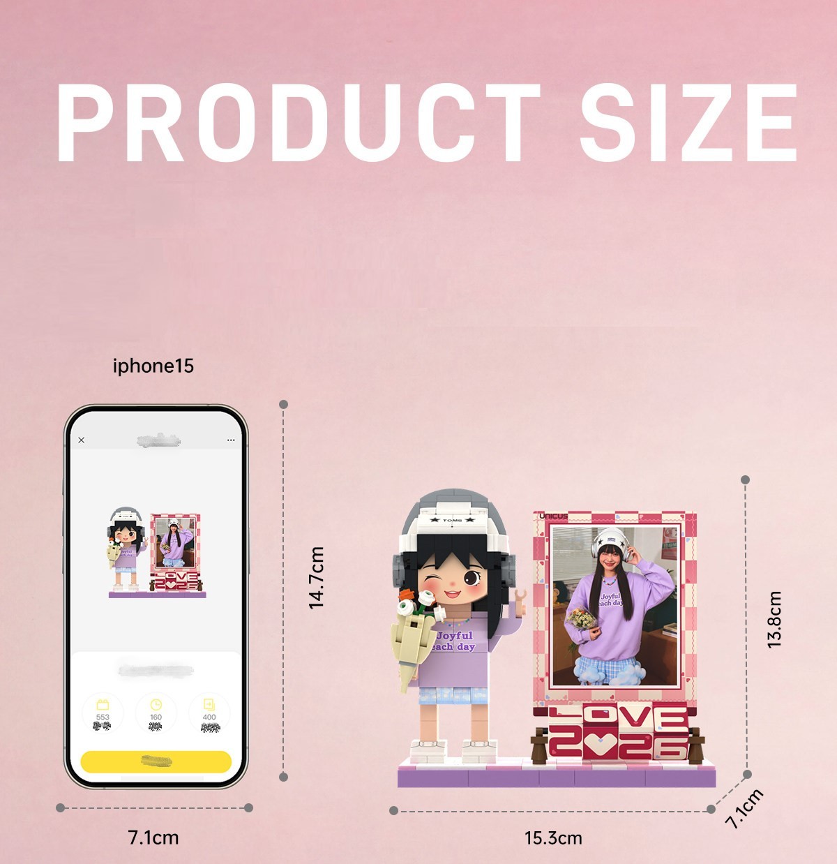 2026 New Custom Bricks Figurines, Personalized Cartoon Style Brick Figures with DIY Rotating Nameplates, Valentine's Day and Anniversary Gift for Girlfriend