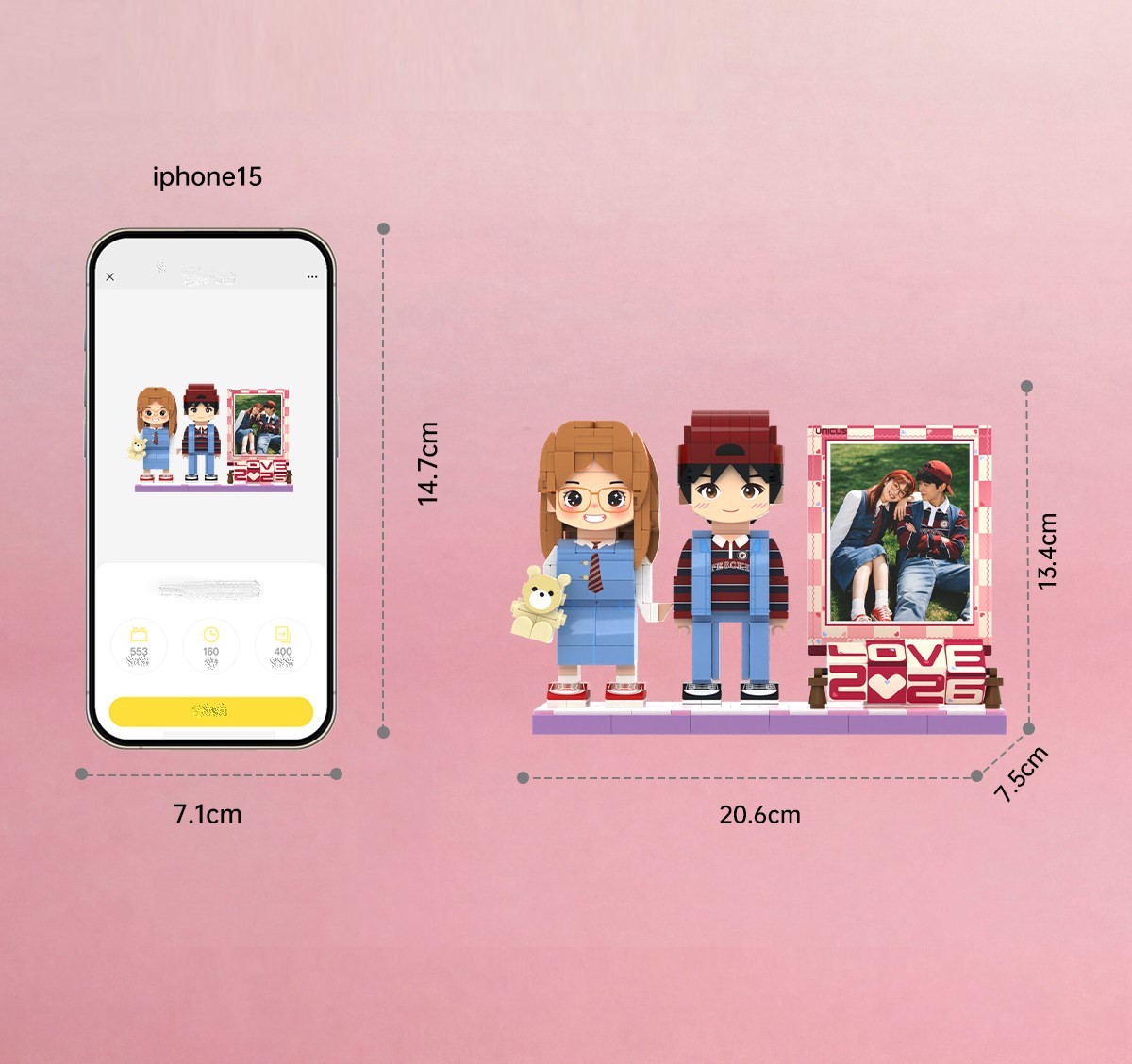 2026 New Custom Bricks Figurines, Personalized Cartoon Style Brick Figures with DIY Rotating Nameplates, Valentine's Day and Anniversary Gift for Girlfriend