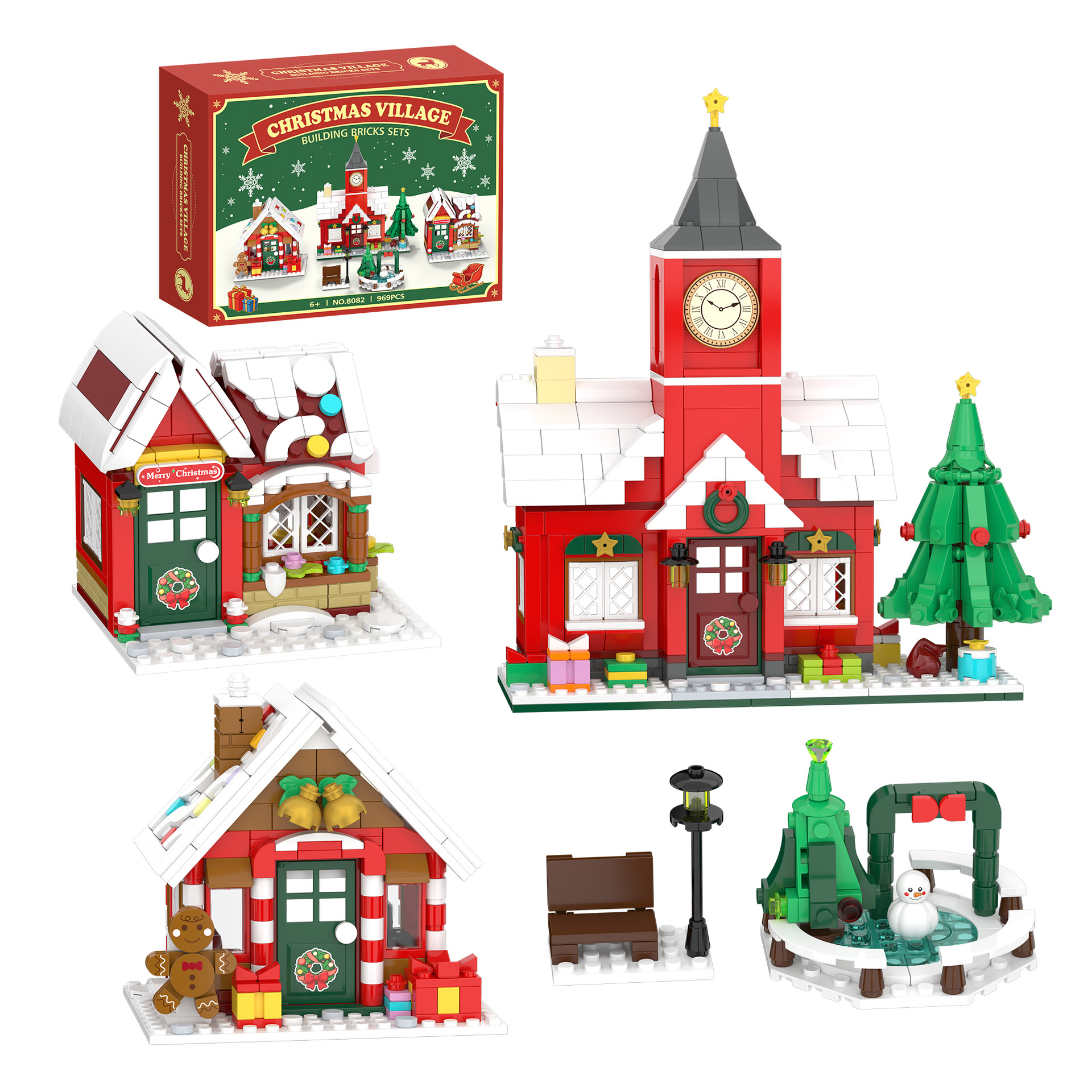 Weihnachtsdorf-Bausteinset, Weihnachtsstadthaus-Szene, kompatibel mit Standard-Bausteinen