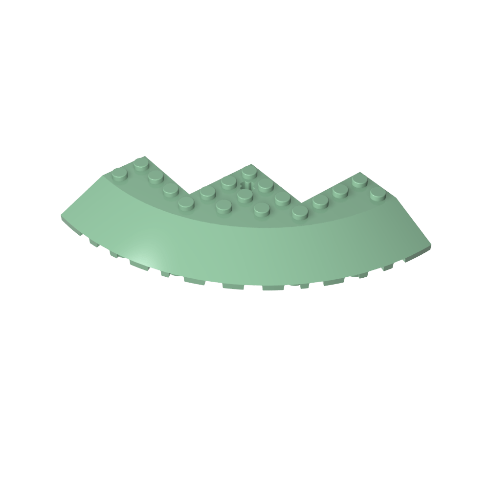 Ziegelstein, runde Ecke, 10 x 10, mit 33° geneigter Kante, Achsloch, Facettenausschnitt - MyGobricks