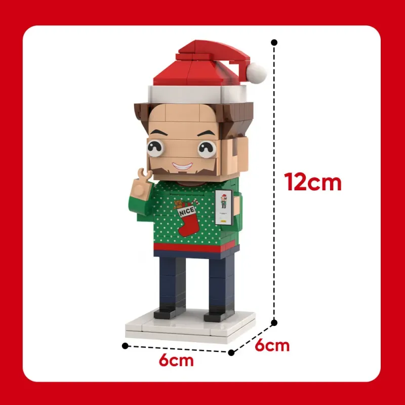 Benutzerdefinierte Kopfziegelfiguren, personalisierte Weihnachtselfen-Ziegelfiguren, DIY-Weihnachtsgeschenke