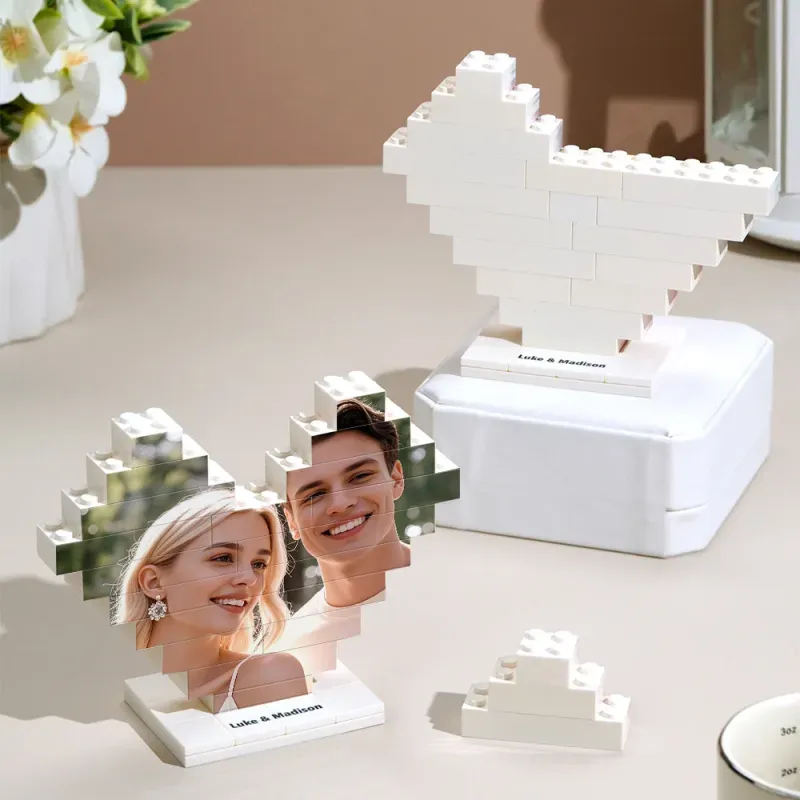 Personalisierter Herzform-Fotobaustein mit Ständer, individuelles Baustein-Puzzle-Geschenk für Liebhaber