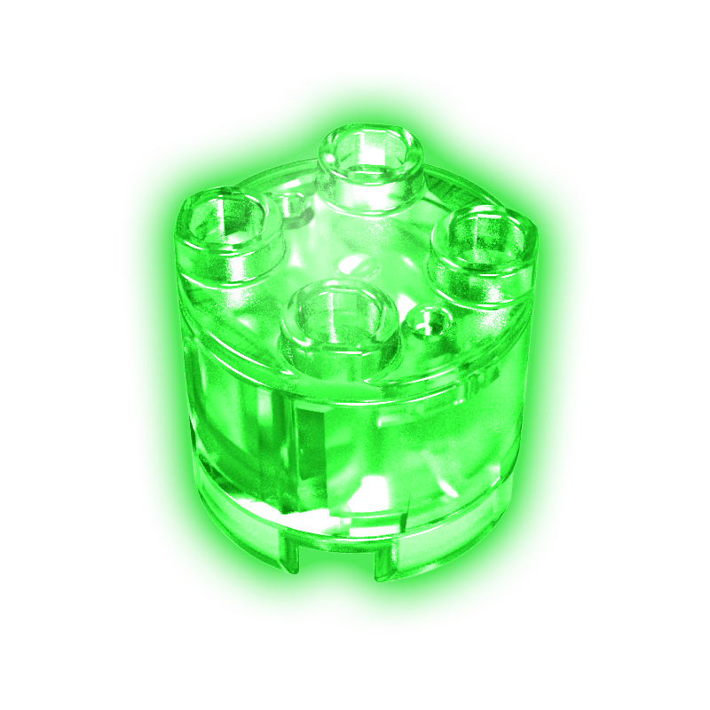2x2 zylindrisches LED-Leuchtteil - Smaragdgrünes Licht - Transparente Hülle