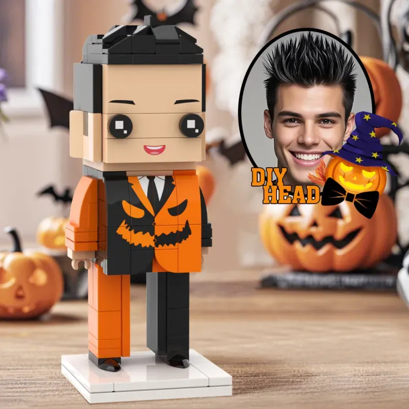 Halloween Gruseliger Kürbis Junge DIY Kopf Ziegel Figuren, Personalisierte Junge Ziegel Figuren Spielzeug