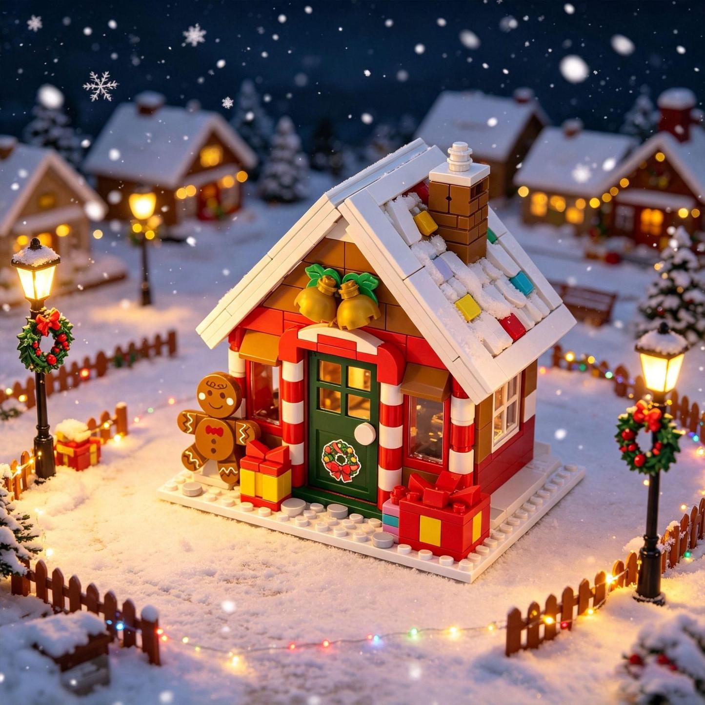 Weihnachtsdorf-Bausteinset, Weihnachtsstadthaus-Szene, kompatibel mit Standard-Bausteinen