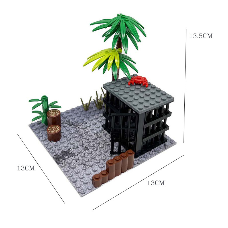 MOC-Militärbasisszene, Wachposten und Schießstand-Set, DIY-Bausatz aus kleinen Partikelbausteinen