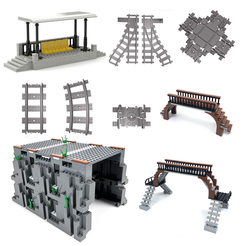 Eisenbahnszene, Gleiszubehör aus kleinen Bausteinen, DIY-Set für einen Wartetunnel
