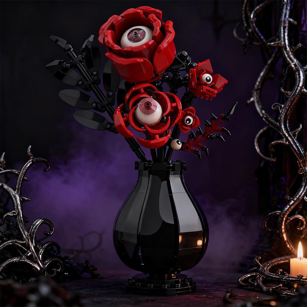 Kompatibel mit Bausteinsets mit kleinen Teilen, Halloween-Gothic-Augenblumen-Ornament