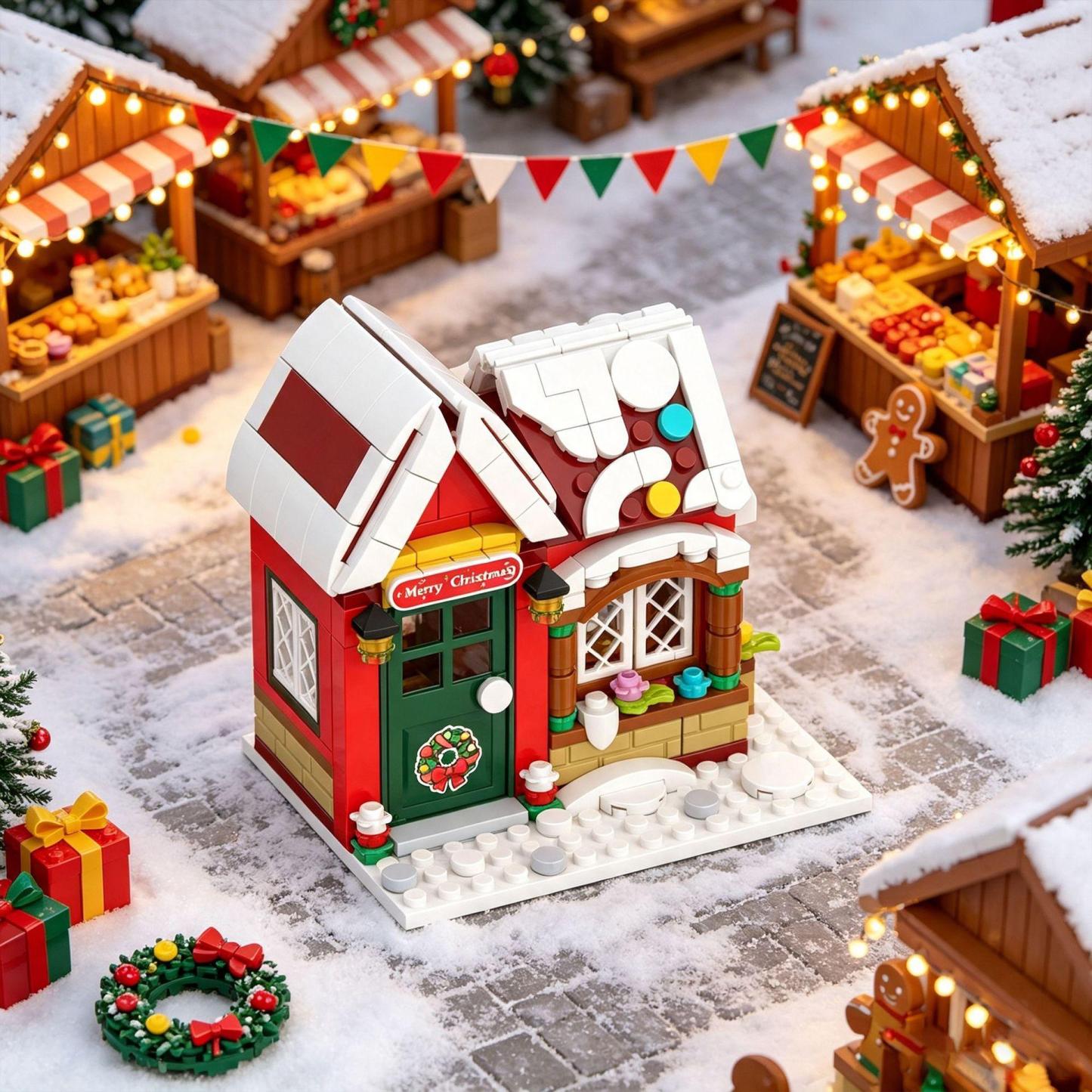 Weihnachtsdorf-Bausteinset, Weihnachtsstadthaus-Szene, kompatibel mit Standard-Bausteinen