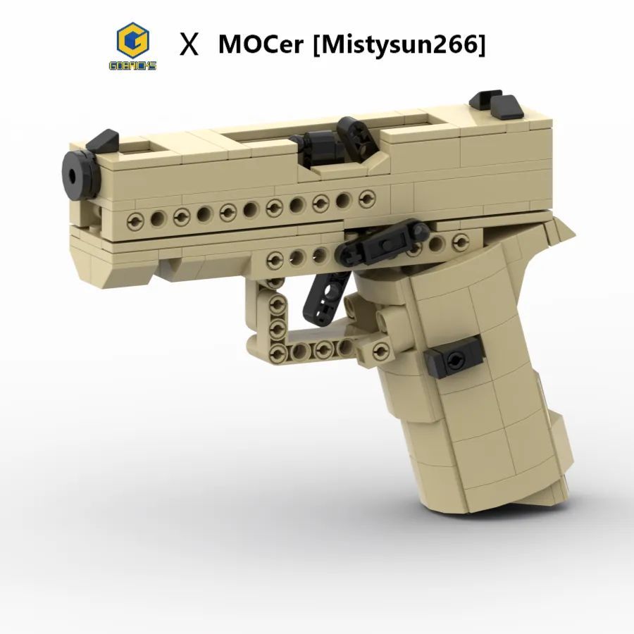 Glock 43X Soft-Launch Modell aus Klemmbausteinen – Spielzeug-Waffen-Sets aus Bausteinen – GOBRICKS x MOCERS Kollaboration: Brick Zone
