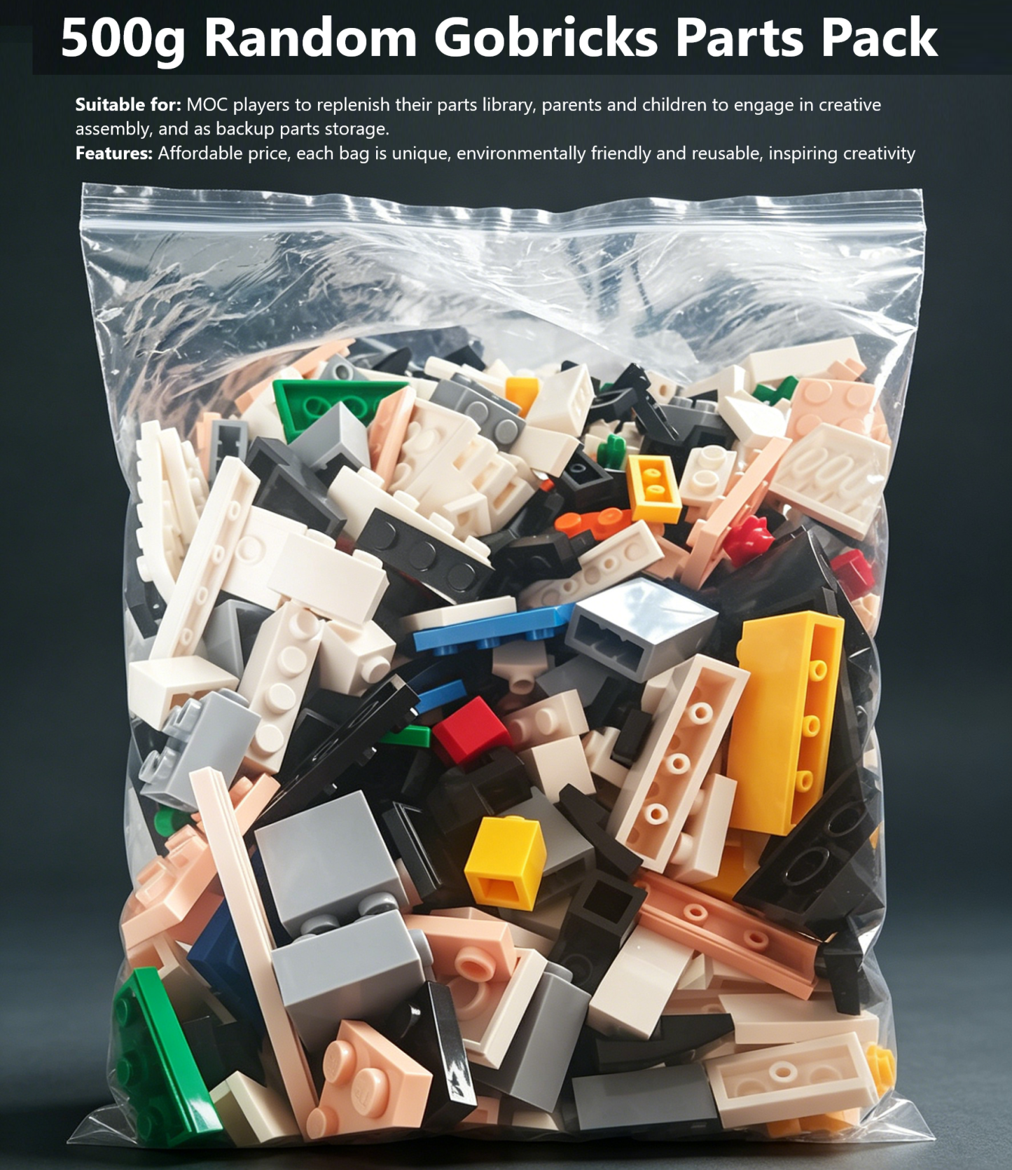 GOBRICKS Mystery Mixed Brick Pack – 500g zufällige Gobricks-Teile, perfekt für MOCs und kreative Bauprojekte