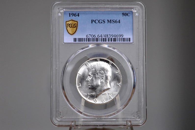 1964 Kennedy Silver Half Dollar - MS63 / BU (Uncirculated) Condition BU - First Year of Issue - 1964 Half Dollar - 1964 Silver JFK Half PCGS-MS64