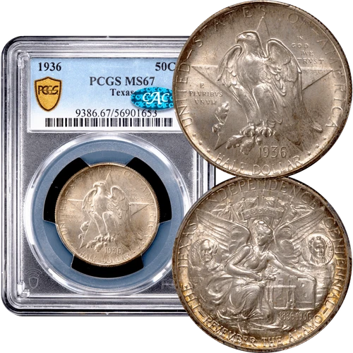 1936 Texas Commemorative Half Dollar 50c PCGS MS67 CAC - Picture 1 of 5