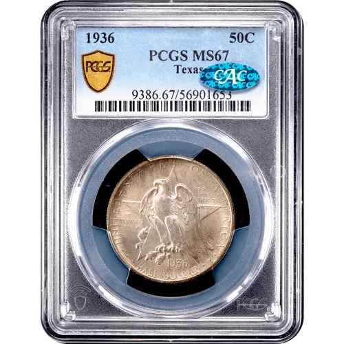 1936 Texas Commemorative Half Dollar 50c PCGS MS67 CAC - Picture 2 of 5