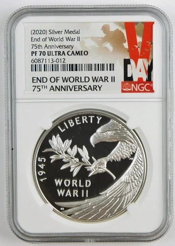 2020 P End of World War 2, II 75th Anniversary 1oz Silver Medal Eagle NGC PF70 - Picture 1 of 2