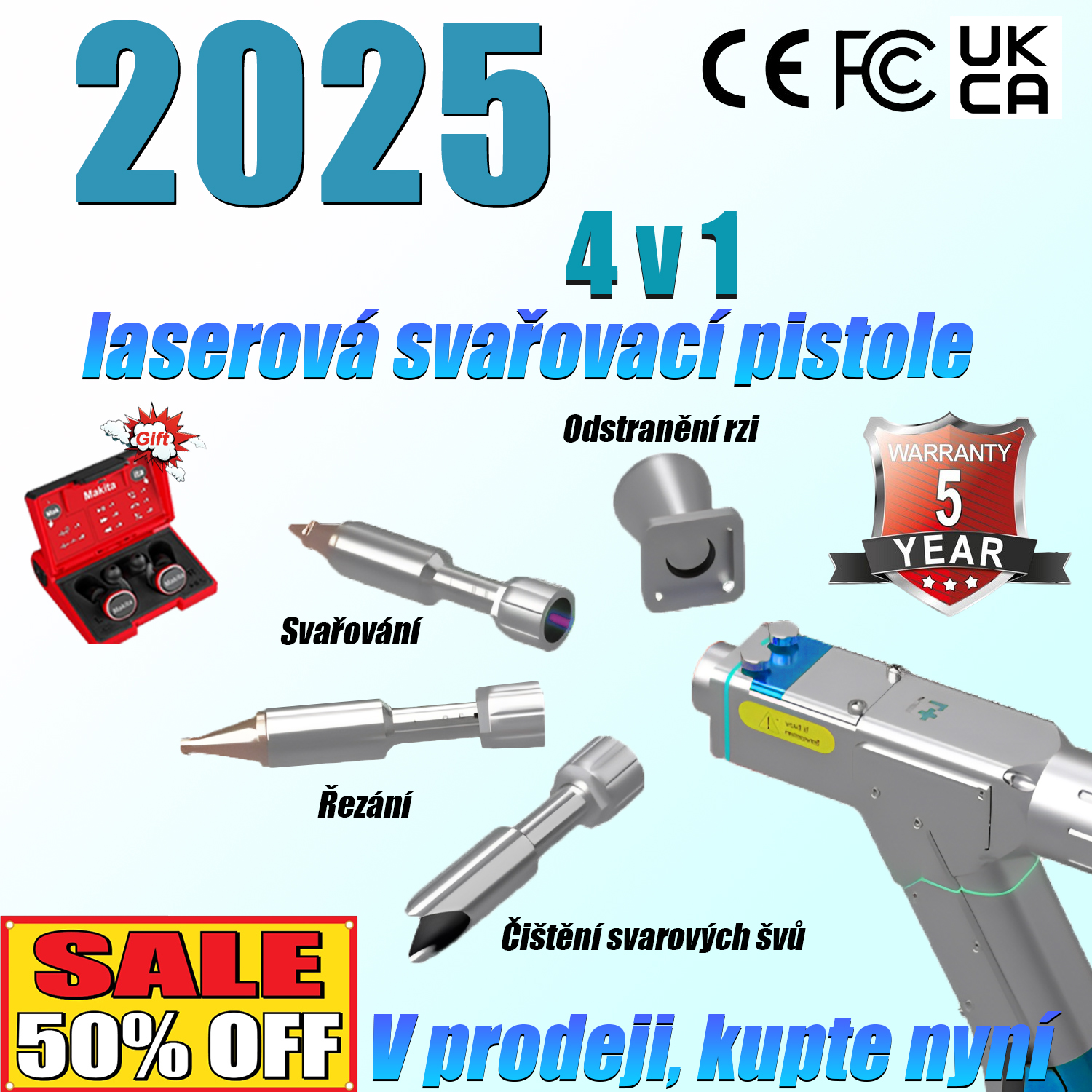 Laserová svařovací pistole 4v1 Makita 15000W (svařování + čištění + řezání + odstraňování rzi