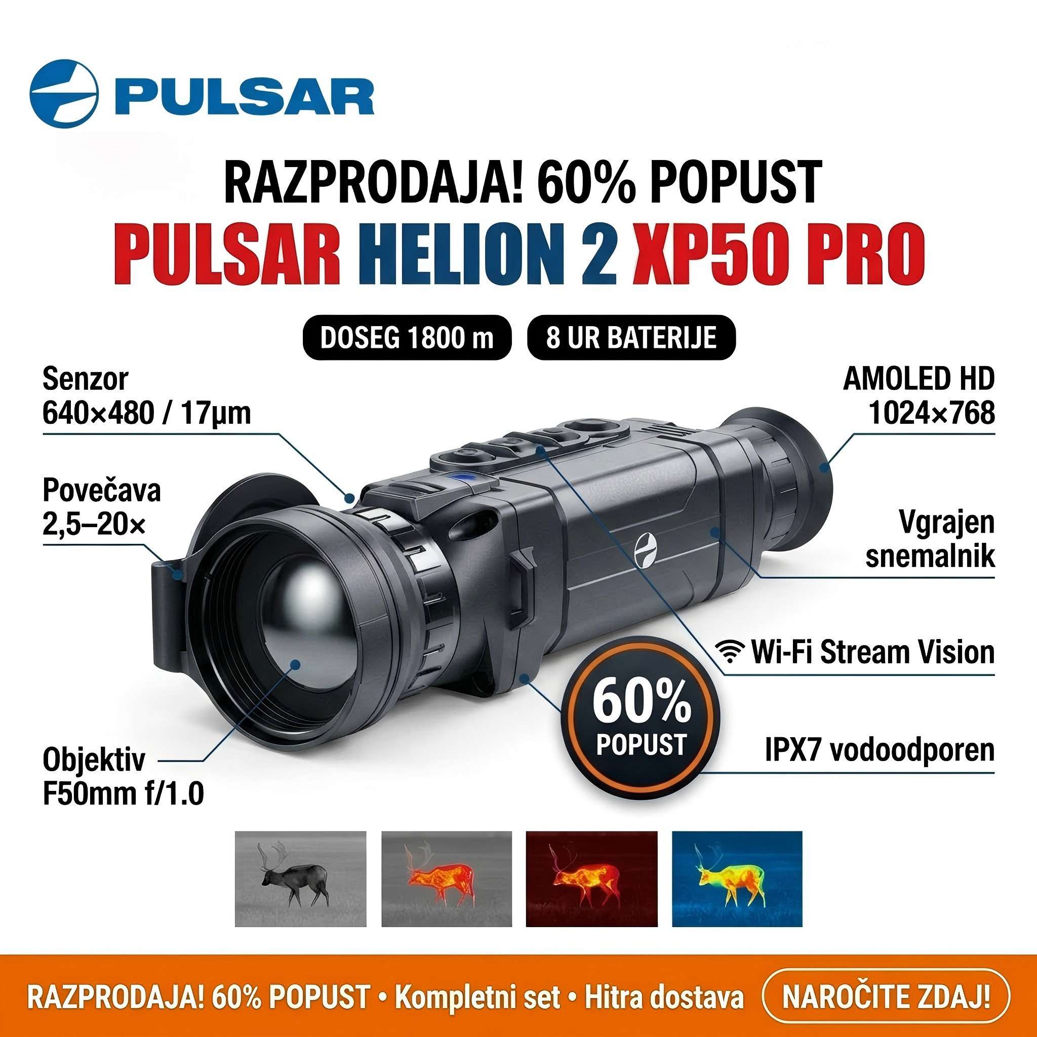 🔥[Výhodná ponuka storočia] Termokamera PULSAR Helion 2 XP50 je zľavnená o 95 %! Za šialenú cenu 99 €!