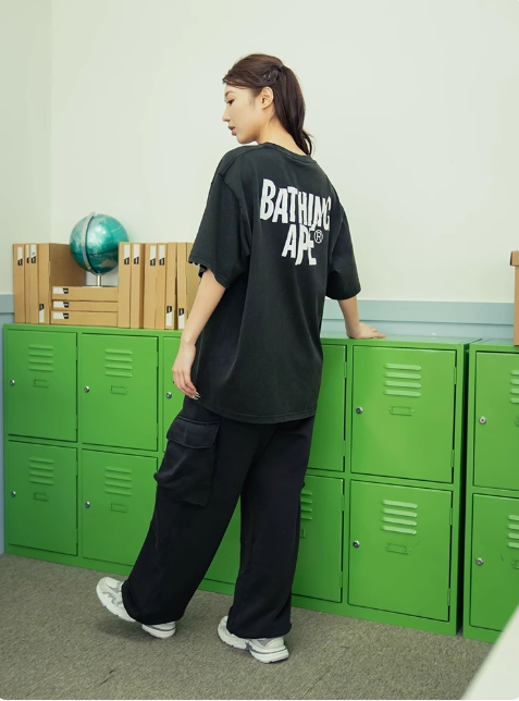 BAPE メンズ 25th 春夏 ウォッシュ加工 エイプ レタープリント 半袖 Tシャツ 109351O