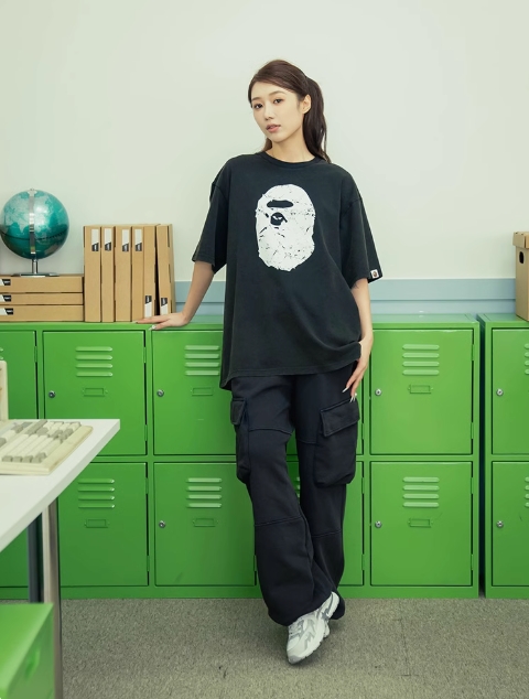 BAPE メンズ 25th 春夏 ウォッシュ加工 エイプ レタープリント 半袖 Tシャツ 109351O