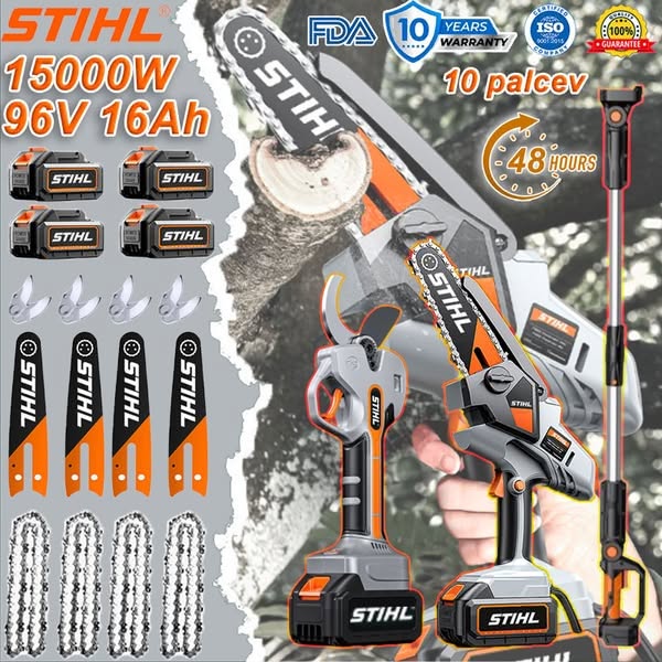 🔥STIHL akumulatorska verižna žaga 10 palcev (10 palcev) z močjo 15.000 W, dolgim ​​ročajem in raztegljivim rezilom za veje.