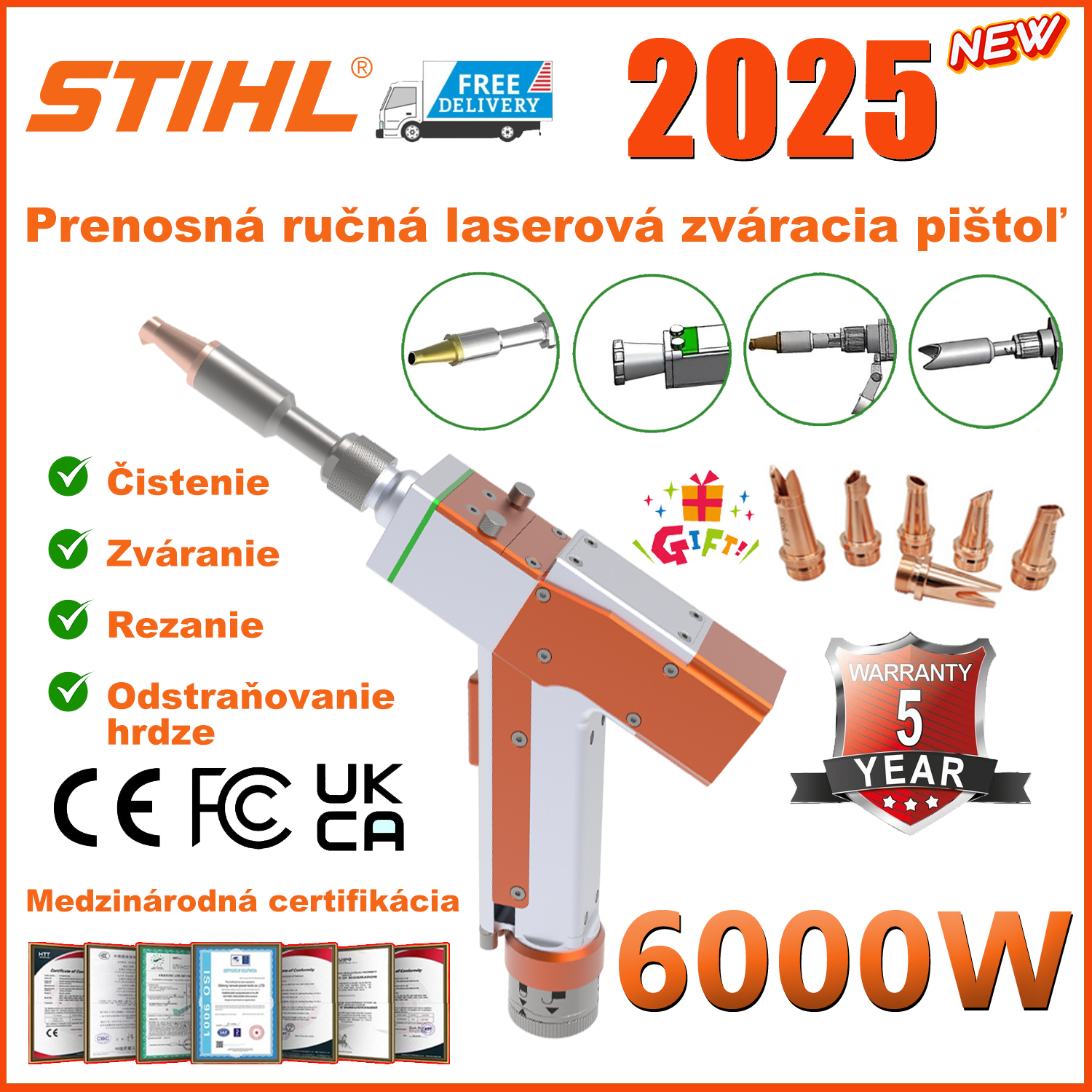 STIHL 6000W 4 v 1 laserová zváracia pištoľ (zváranie + čistenie + rezanie + odstraňovanie hrdze)