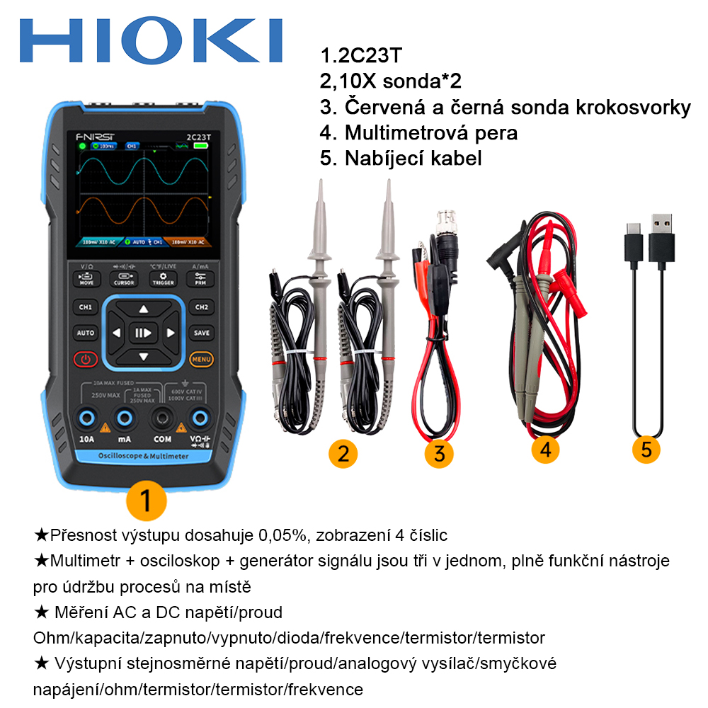 Hioki multifunkční osciloskop tři v jednom + generátor signálu + multimetr