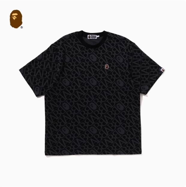 BAPE メンズ 秋冬 フルプリント レタード エイプ柄 刺繍 半袖 Tシャツ 109073L