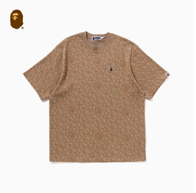BAPE メンズ 秋冬 フルプリント レタード エイプ柄 刺繍 半袖 Tシャツ 109073L