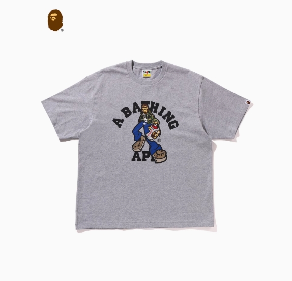 BAPE メンズ 25th 春夏 ウォッシュ加工 エイプ レタープリント 半袖 Tシャツ 109351O