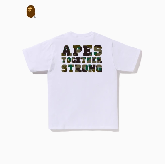 BAPE メンズ 24th 秋冬 迷彩 猿 文字 プリント 半袖 Tシャツ 110015N