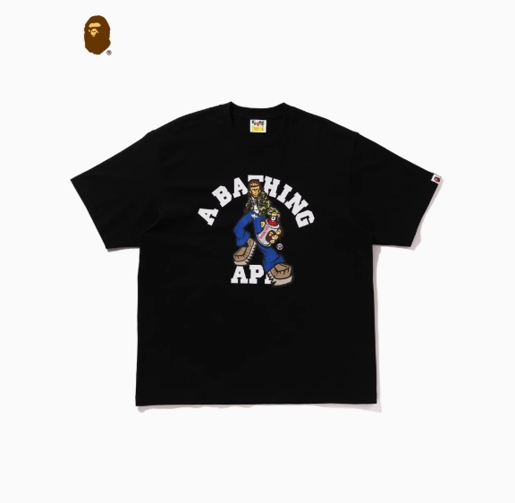BAPE メンズ 25th 春夏 ウォッシュ加工 エイプ レタープリント 半袖 Tシャツ 109351O