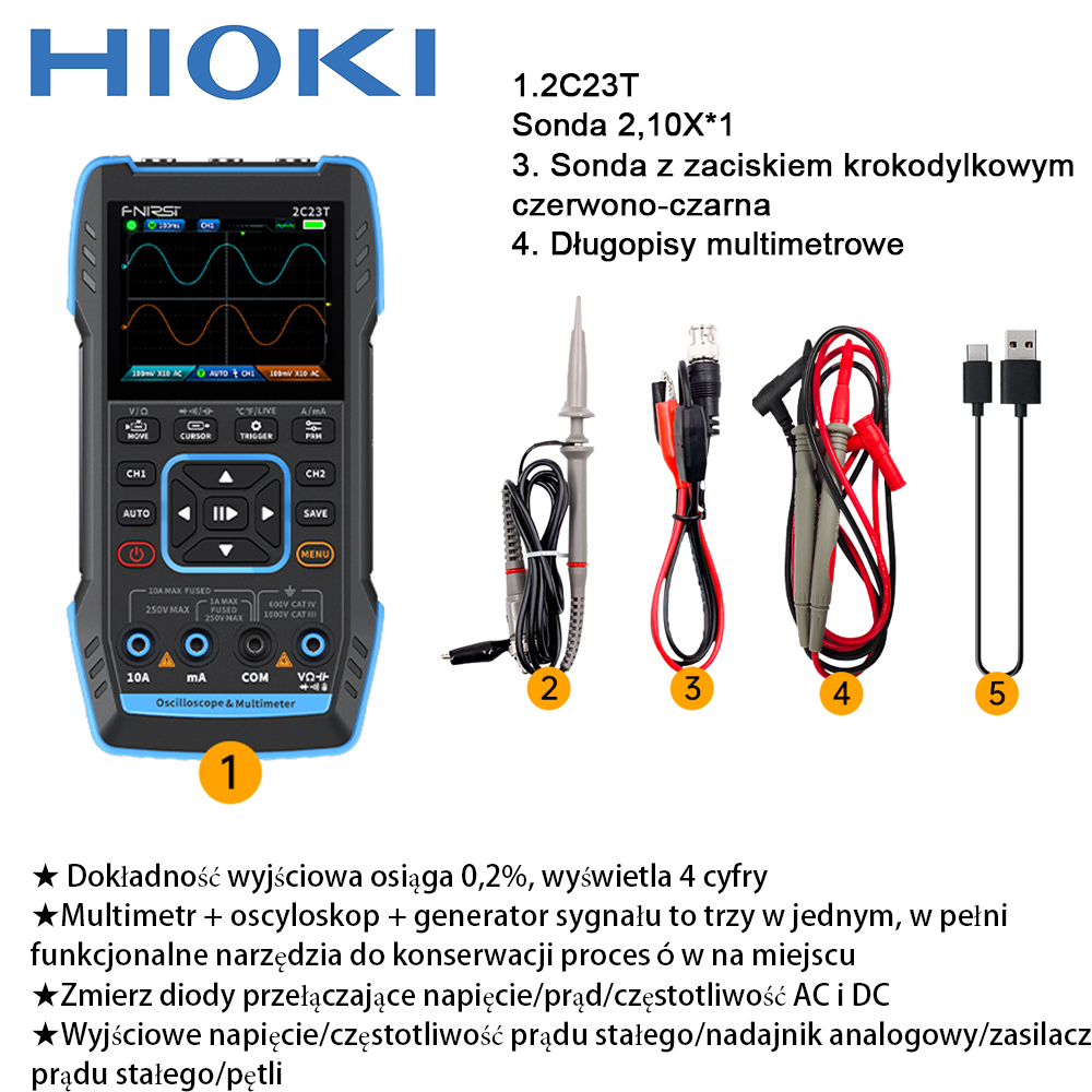 Wielofunkcyjny oscyloskop 4 w 1 HIOKI + generator sygnału + multimetr + kamera termowizyjna na podcz