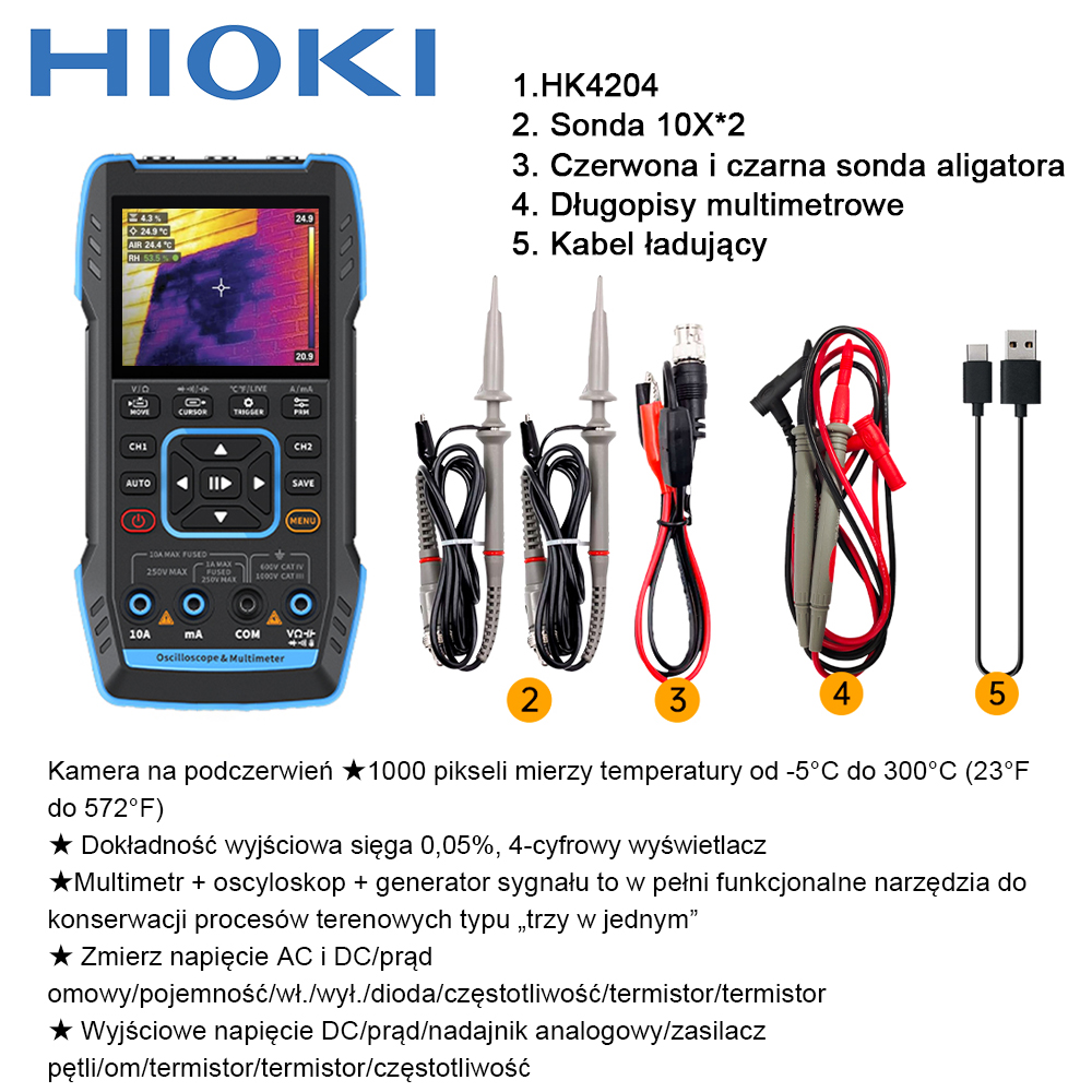 Wielofunkcyjny oscyloskop 4 w 1 HIOKI + generator sygnału + multimetr + kamera termowizyjna na podcz