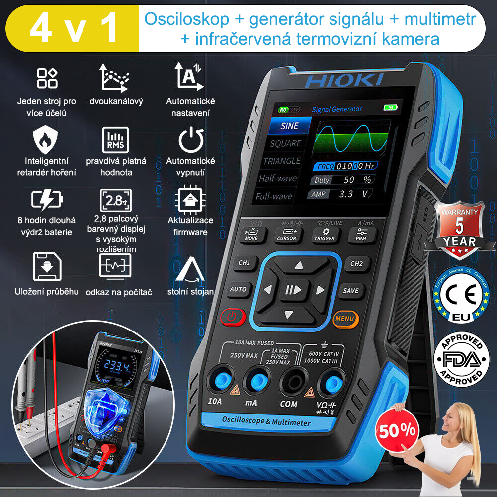 Hioki multifunkční osciloskop tři v jednom + generátor signálu + multimetr