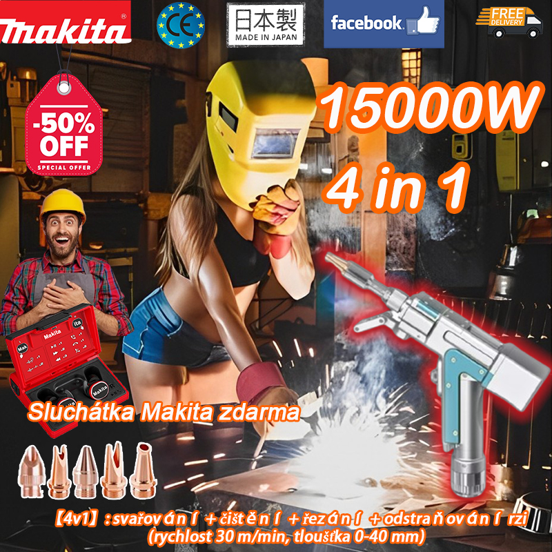 Laserová svařovací pistole 4v1 Makita 15000W (svařování + čištění + řezání + odstraňování rzi