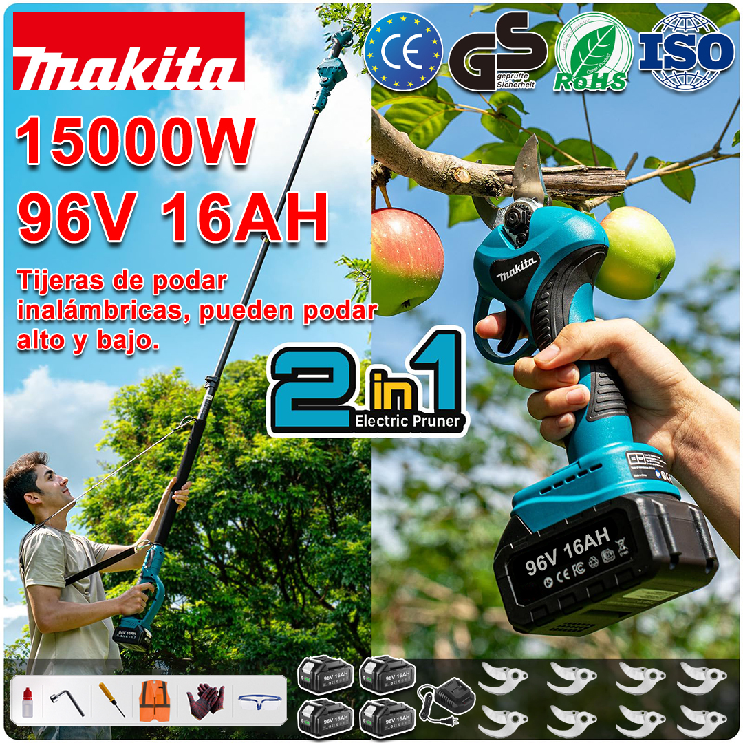 Tijeras de podar inalámbricas Makita con batería de litio y pértiga telescópica de 4,5 m